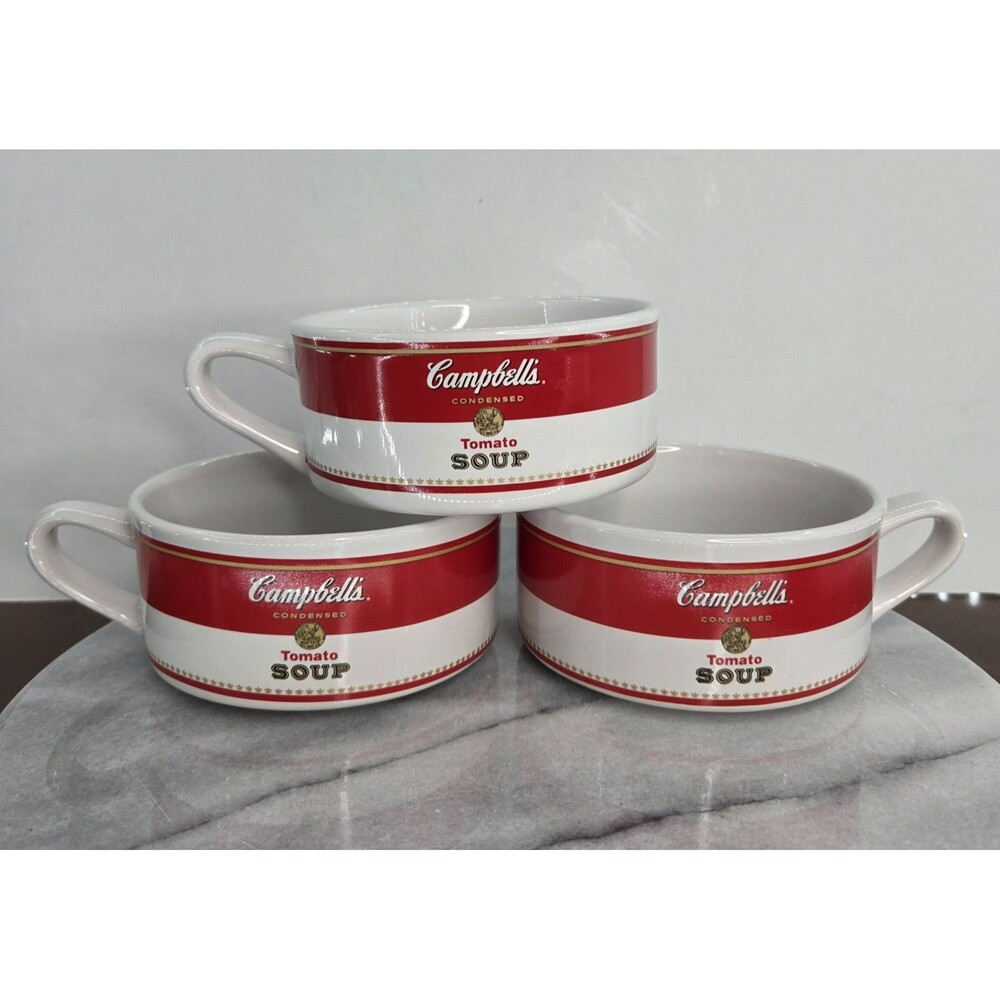 Campbell's Soup Mugs Tomato Label Set 3 Vintage 1998 Houston Harvest Bowls Red